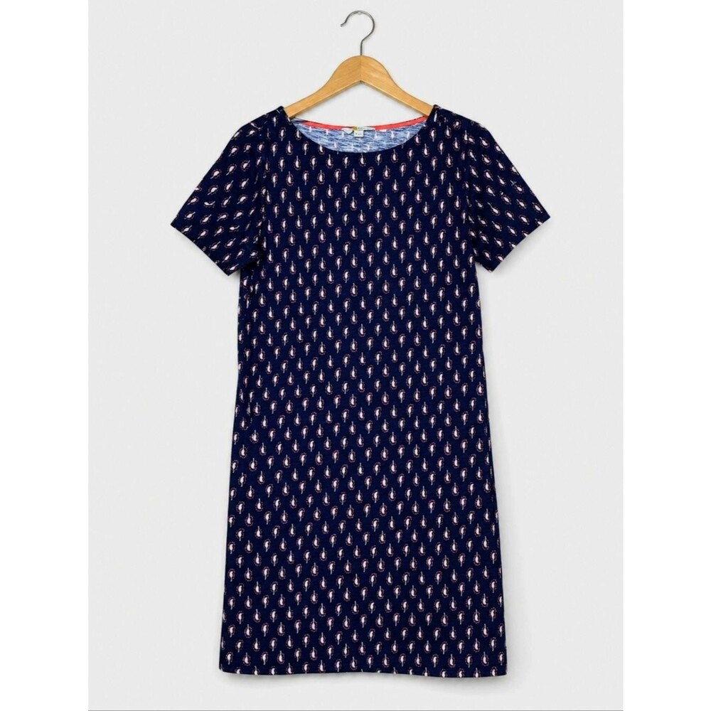 Boden Darcey Jersey Knit Navy Blue Red Paisley Short Sleeve Relaxed Shift Dress